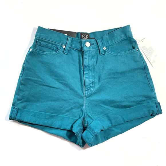 BDG Pants - BDG Women’s Mom High Rise Shorts Size 26 Turquoise Blue Denim Rolled Cuff NEW